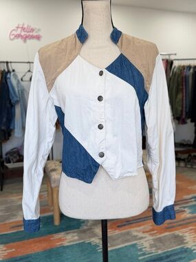 Ozark Mountain Jean Company Western Denim Shirt Light Blue & Tan